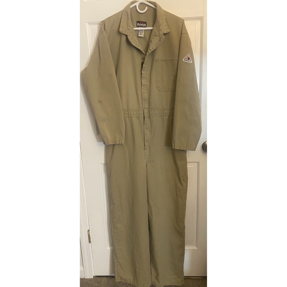 Bulwark‎ FR Khaki Flame Resistant Twill Cotton Workwear Coveralls Mens 46-RG